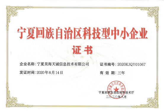 热烈祝贺我公司获得“宁夏回族自治区科技型中小企业”荣誉称号